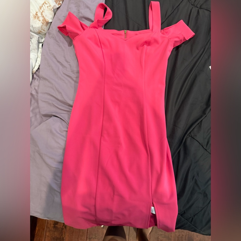 BISOU BISOU Fitted Off-Shoulder Pink Dress